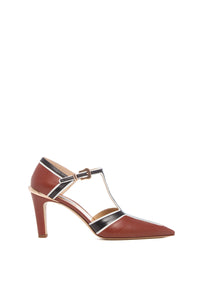 Indi Moto T-Strap Pump in Cognac Multi Leather