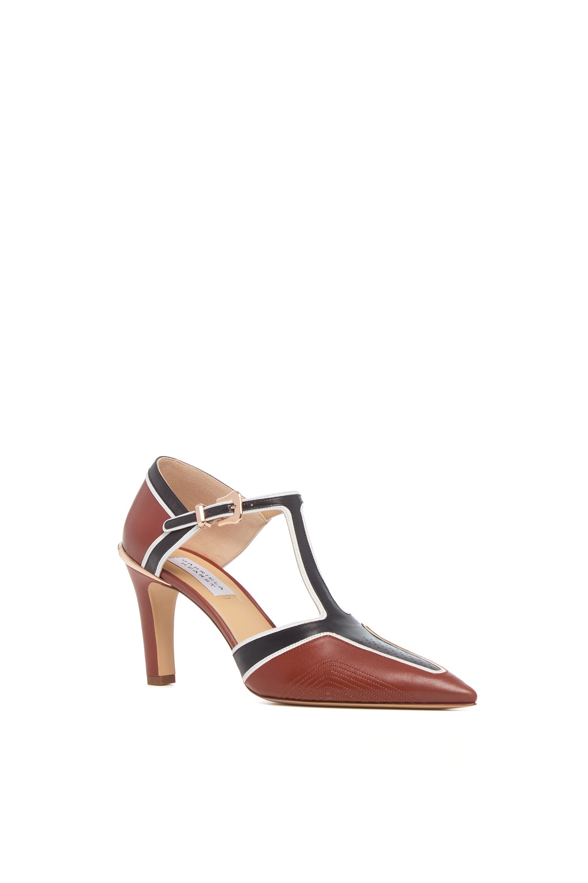 Indi Moto T-Strap Pump in Cognac Multi Leather