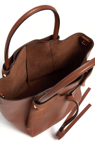 Cognac Nappa Leather Marija Tote Interior with Suede Lining - Open View | Gabriela Hearst