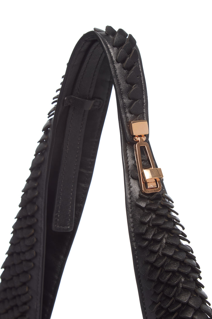 Large Hobo Bag in Black Leather Snake Scales