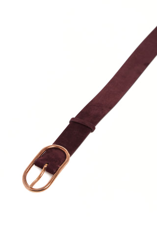 Bordeaux Suede Belt - Brass Hardware Detail Close-up | Gabriela Hearst