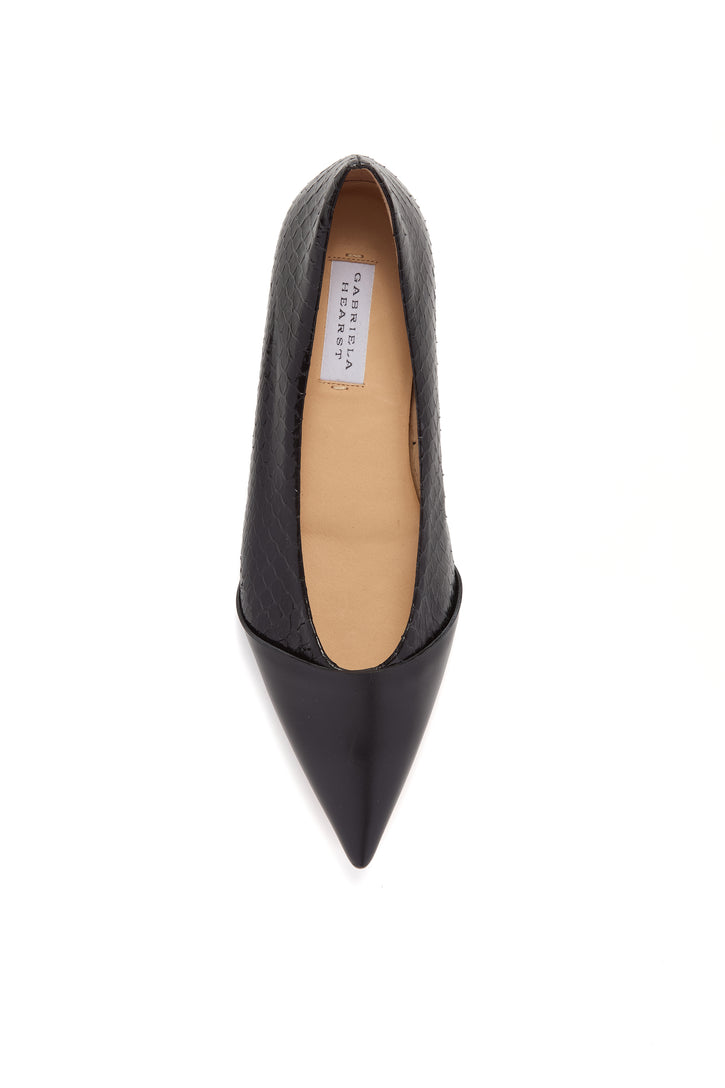 Empress Ballerina Flat Shoe in Black Snakeskin & Leather