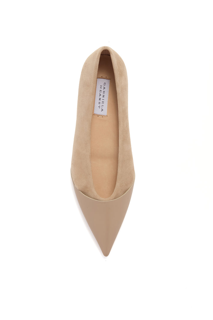 Empress Ballerina Flat Shoe in Nude Suede & Leather