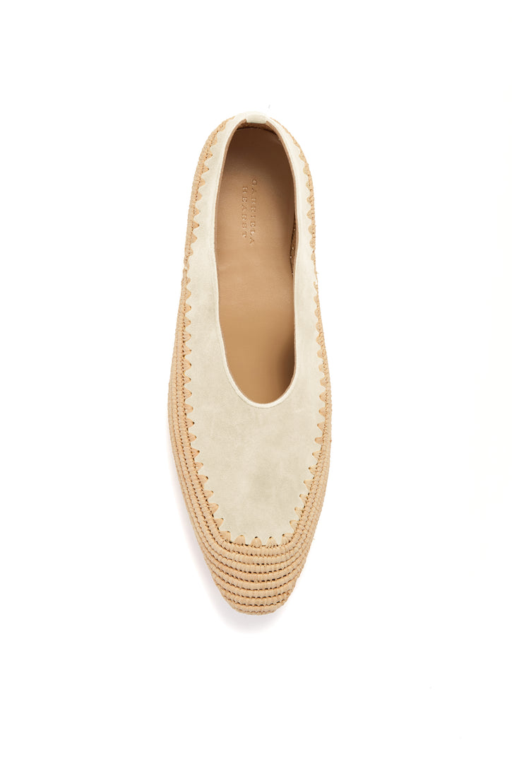 Strength Flat Shoe in Ivory Suede & Raffia