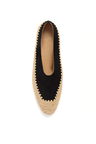 Black Suede Natural Raffia Flats - Sole View | Gabriela Hearst