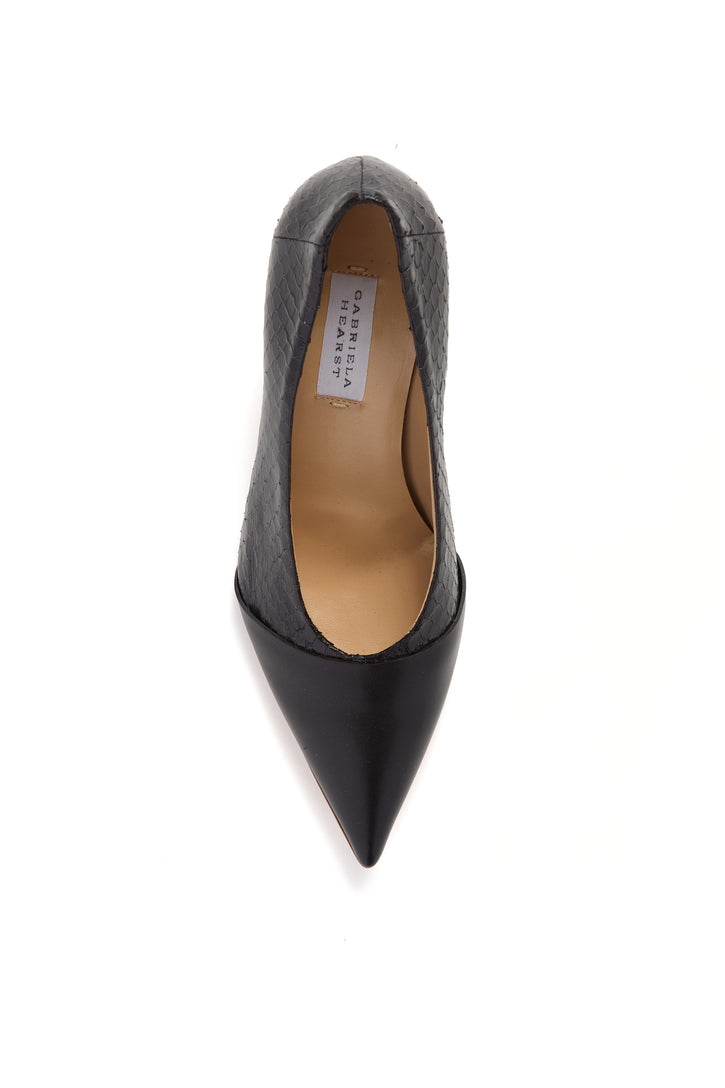 Empress High Heel Stiletto Pump in Black Snakeskin & Leather