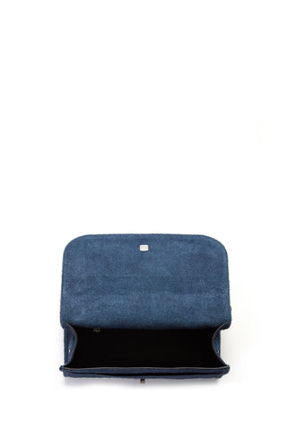 Light Blue Suede Denim Leonora Flap Bag - Interior Open View | Gabriela Hearst
