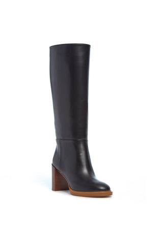 Black Leather Bocca Knee-High Boot - Front Three Quarter View | Gabriela Hearst