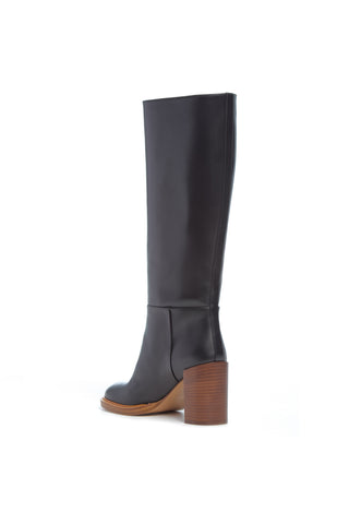 Black Leather Bocca Knee-High Boot - Back Angle View | Gabriela Hearst