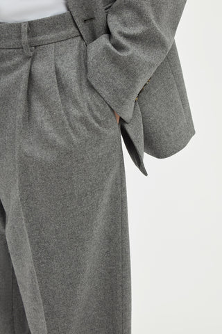 Arthur Pleated Pant in Smoke Wool Cashmere Flannel
