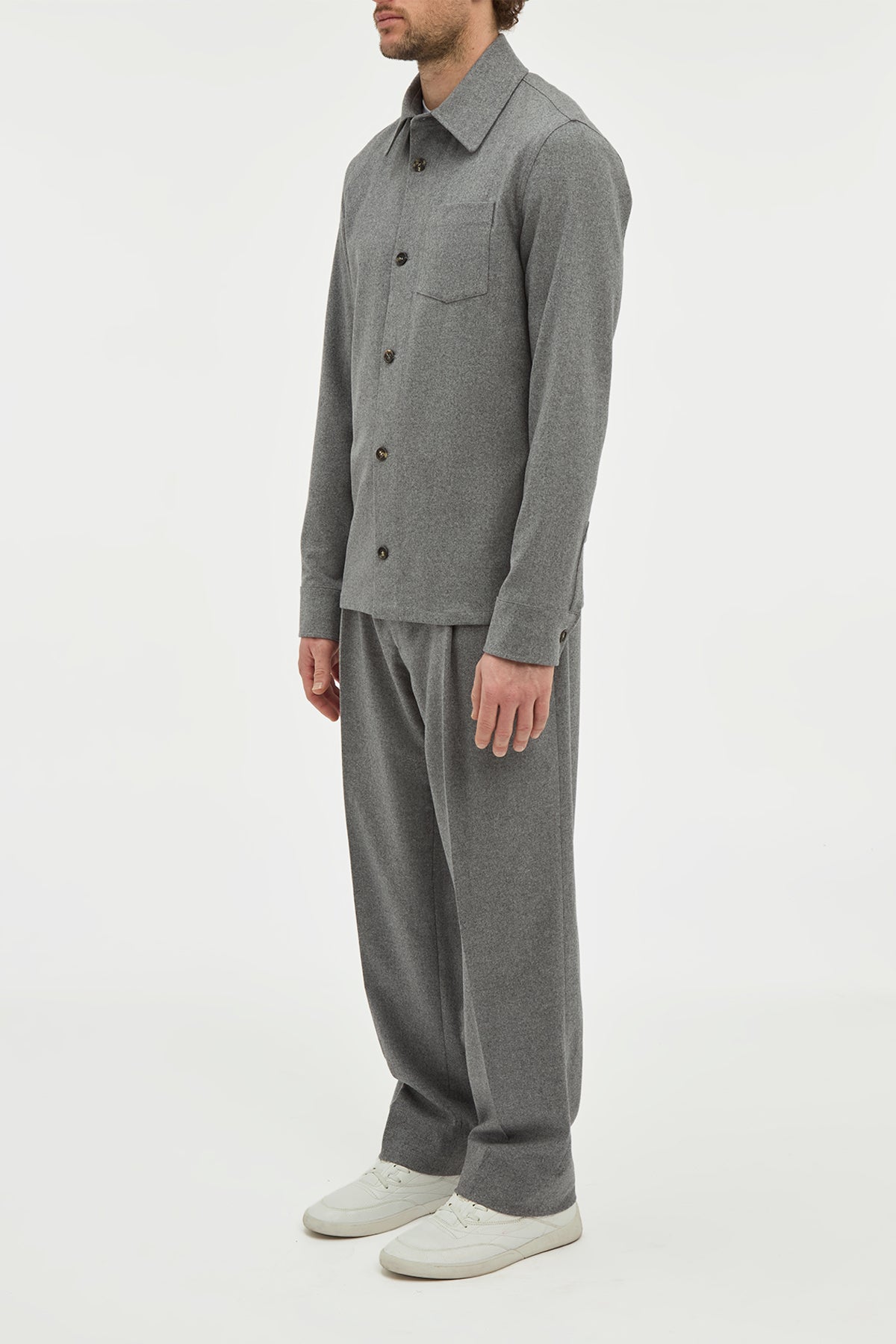 Drew Over Shirt in Smoke Wool Cashmere Flannel