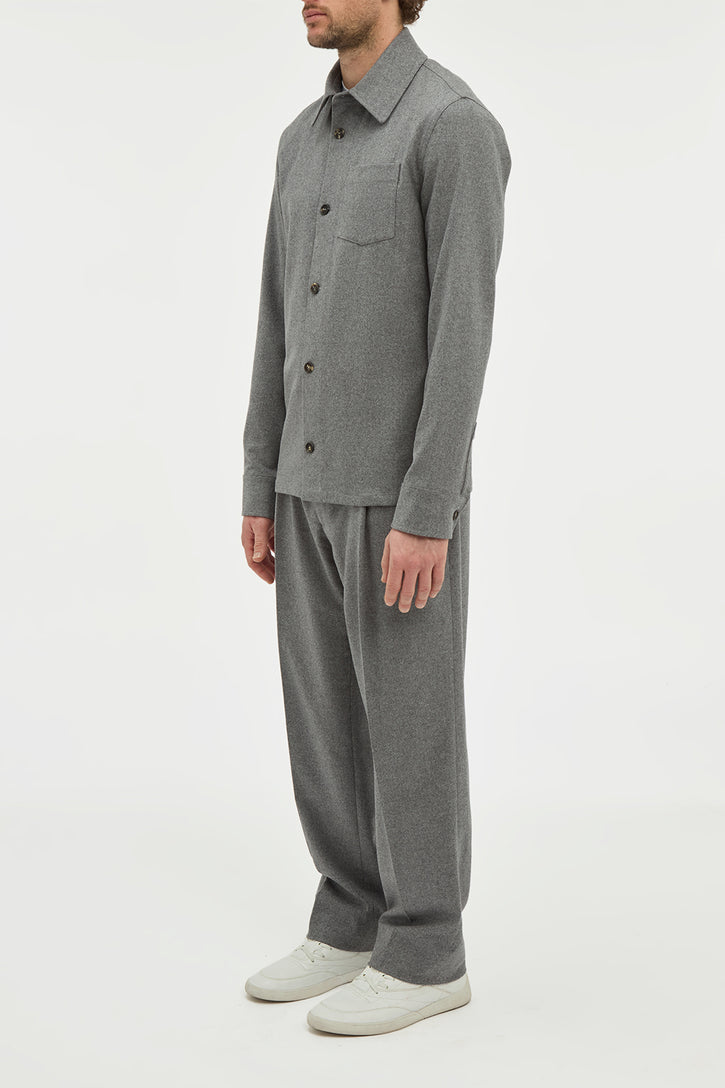 Drew Over Shirt in Smoke Wool Cashmere Flannel