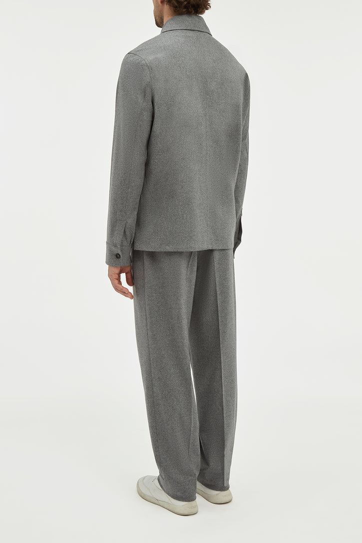 Drew Over Shirt in Smoke Wool Cashmere Flannel