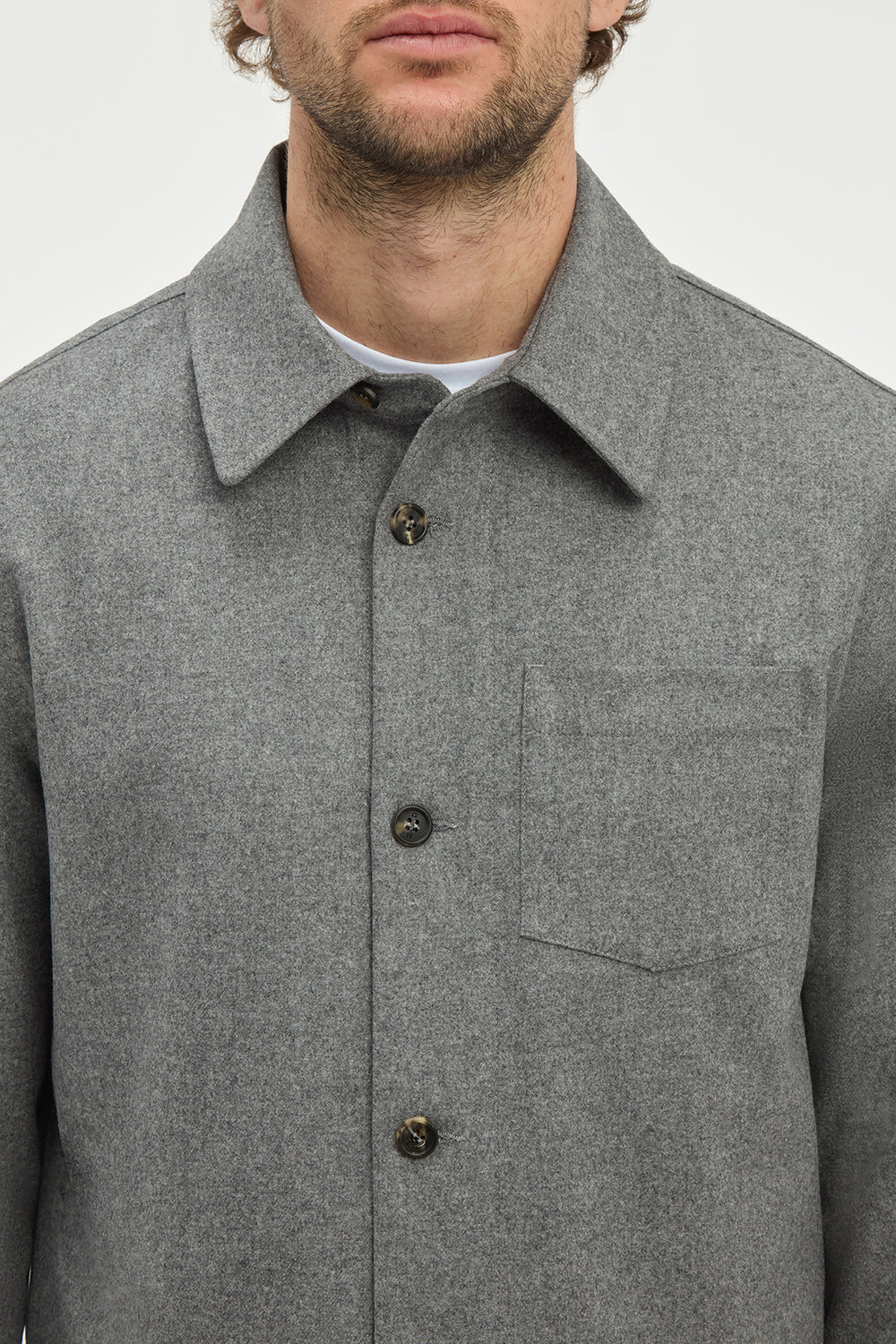 Drew Over Shirt in Smoke Wool Cashmere Flannel