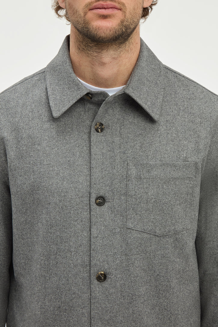 Drew Over Shirt in Smoke Wool Cashmere Flannel