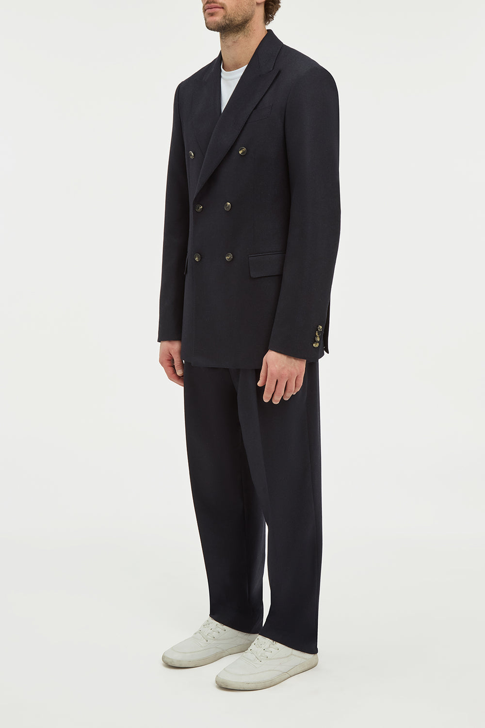 Angelo Blazer in Dark Navy Wool Cashmere Flannel