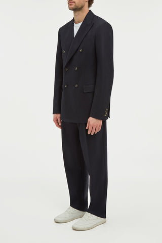 Arthur Pleated Pant in Dark Navy Wool Cashmere Flannel