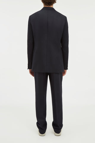 Arthur Pleated Pant in Dark Navy Wool Cashmere Flannel