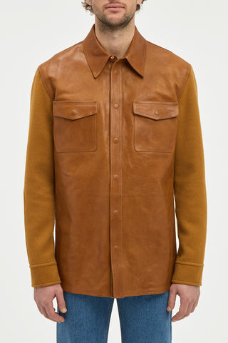 Lucas Overshirt in Cognac Vachetta Leather & Double-face Recycled Cashmere
