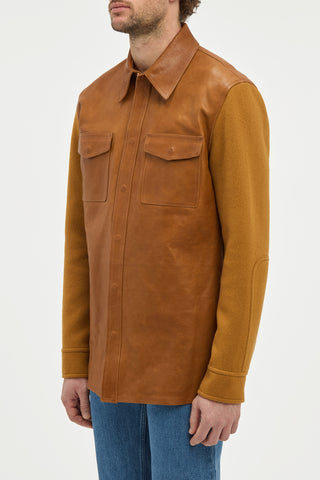 Lucas Overshirt in Cognac Vachetta Leather & Double-face Recycled Cashmere