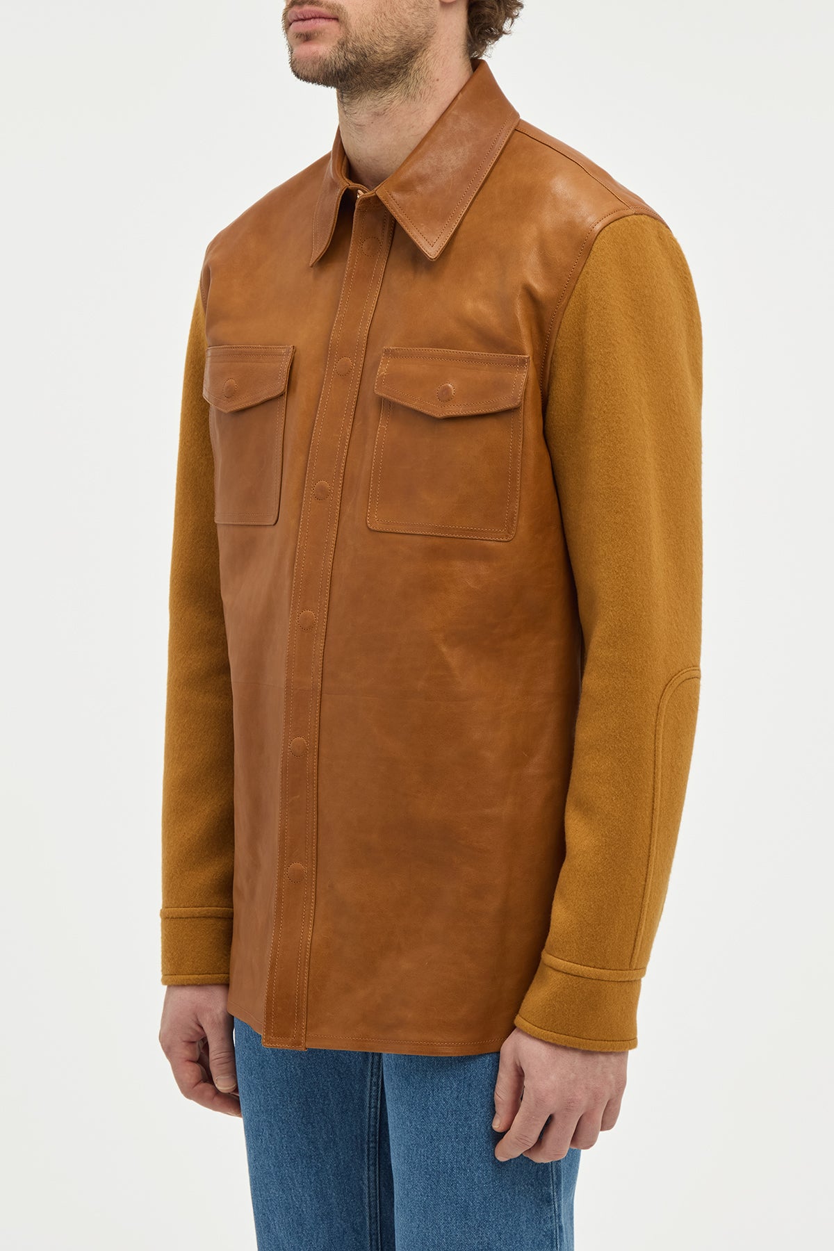 Lucas Overshirt in Cognac Vaquetta Leather & Double-face Recycled Cashmere