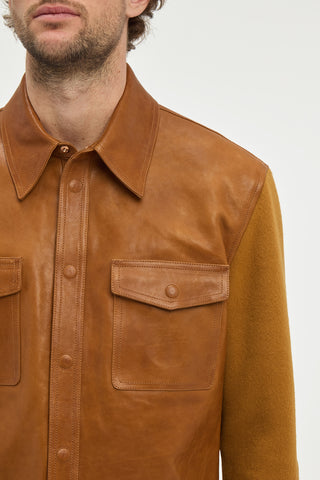 Lucas Overshirt in Cognac Vachetta Leather & Double-face Recycled Cashmere