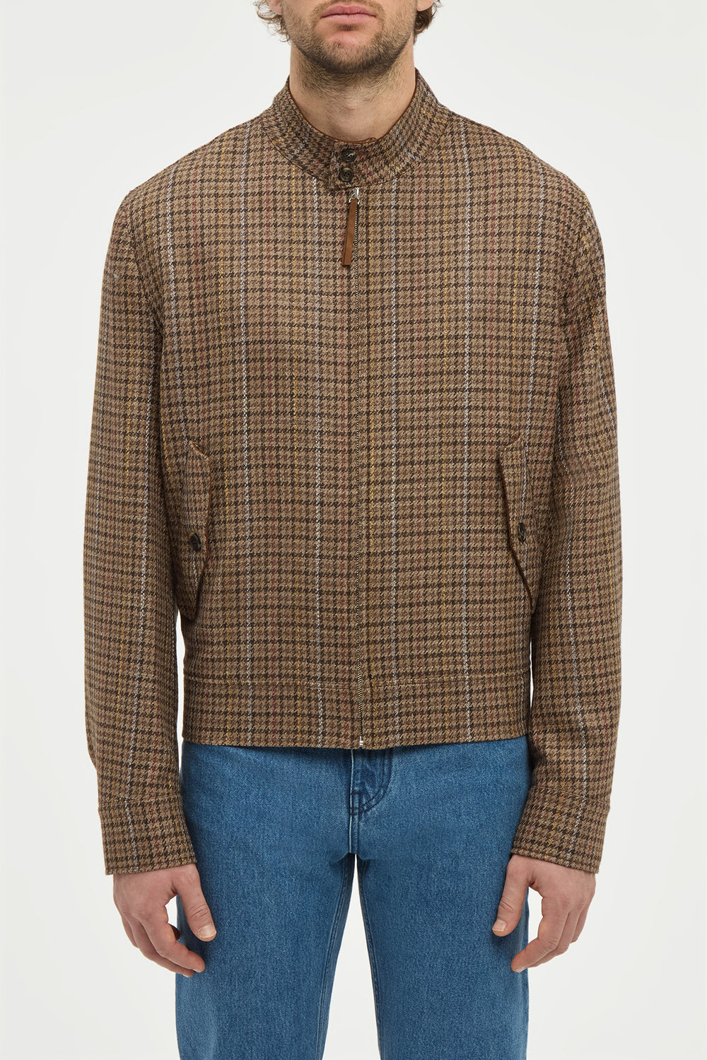 Graham Jacket in in Camel Multi Wool Silk Houndstooth