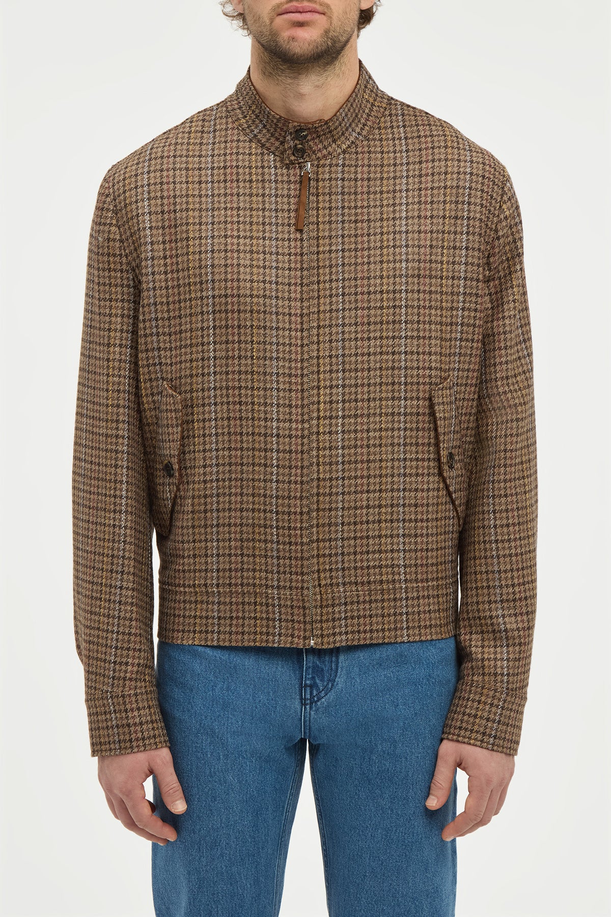 Graham Jacket in in Camel Multi Wool Silk Houndstooth