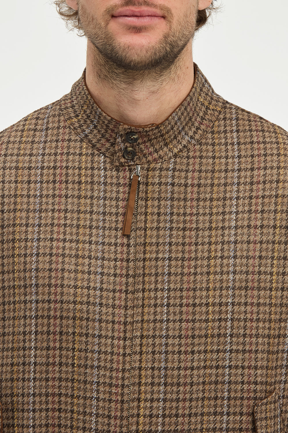 Graham Jacket in in Camel Multi Wool Silk Houndstooth