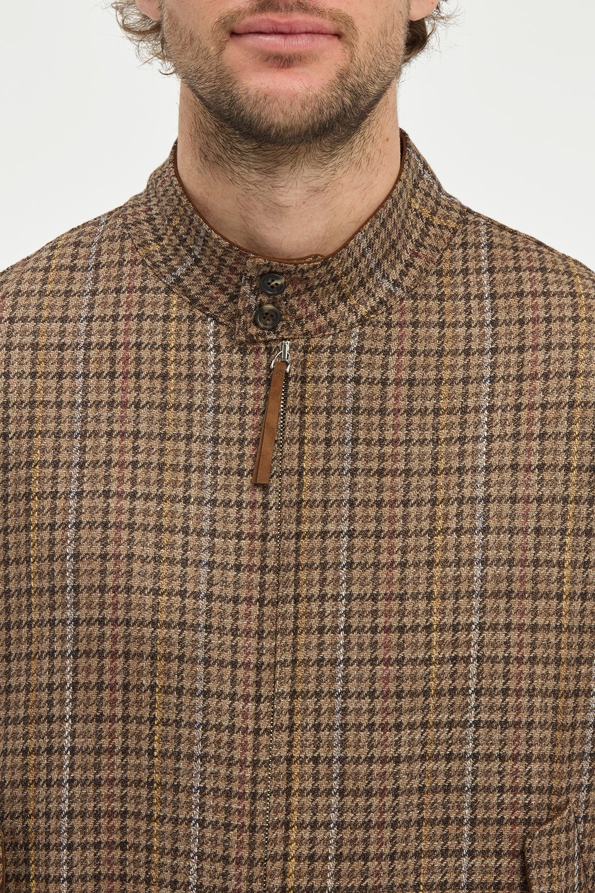 Graham Jacket in in Camel Multi Wool Silk Houndstooth