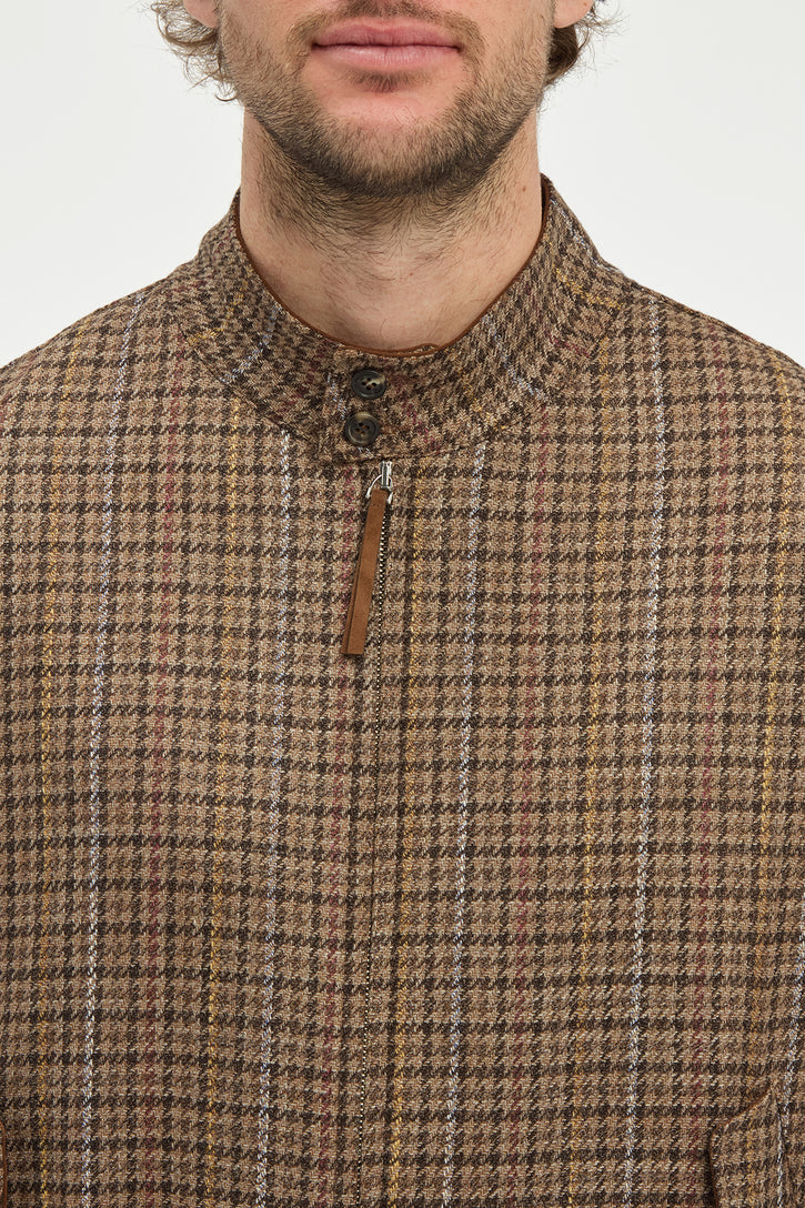 Graham Jacket in in Camel Multi Wool Silk Houndstooth