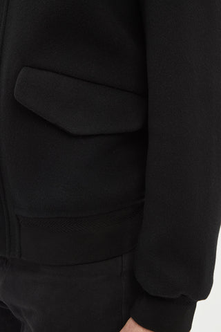 James Bomber Jacket in Black Double-face Recycled Cashmere with Shearling Collar