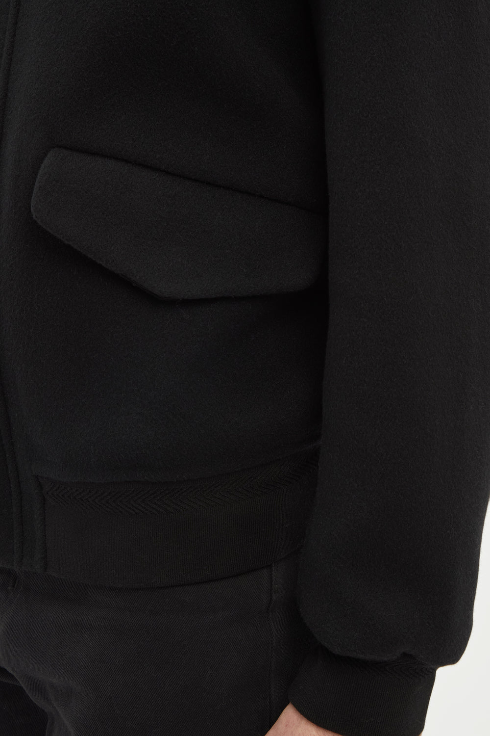 James Bomber Jacket in Black Double-face Recycled Cashmere with Shearling Collar