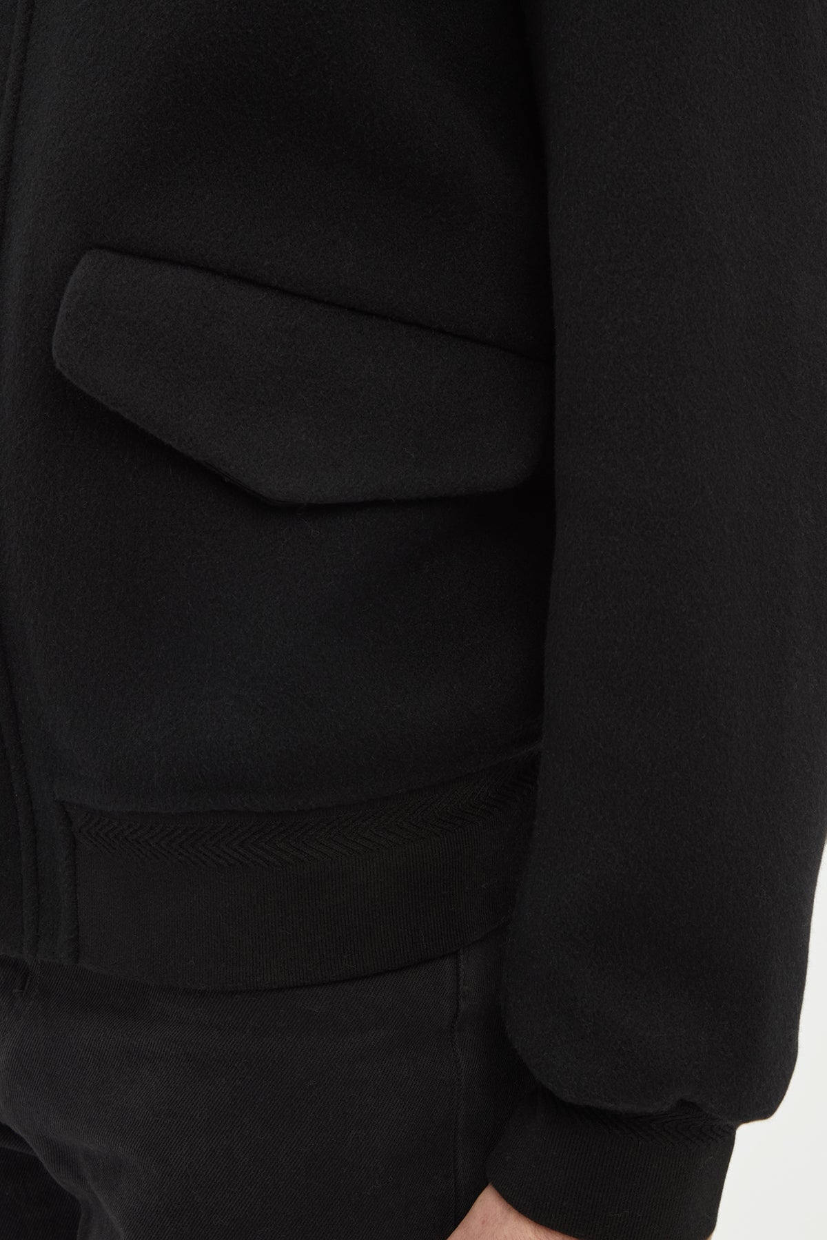 James Bomber Jacket in Black Double-face Recycled Cashmere with Shearling Collar
