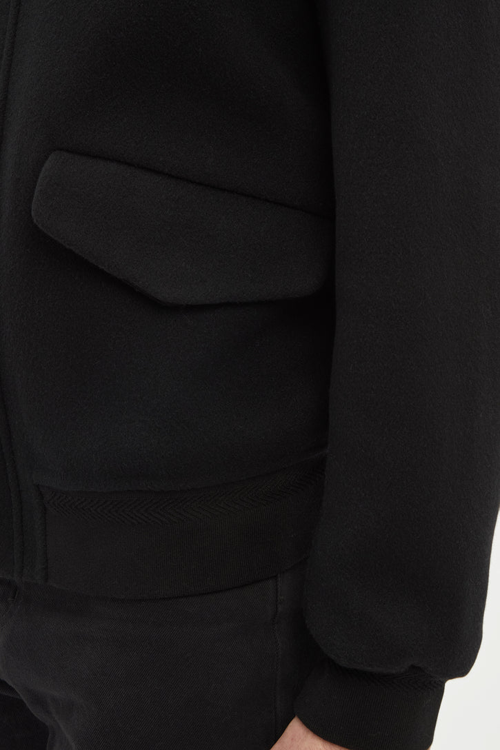 James Bomber Jacket in Black Double-face Recycled Cashmere with Shearling Collar