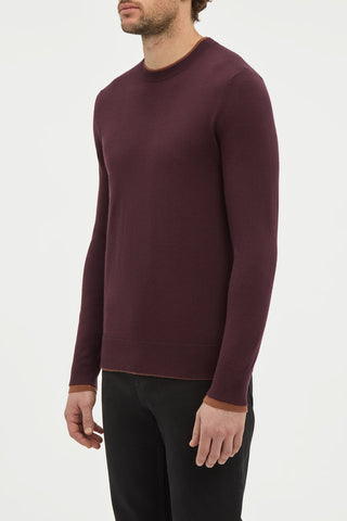 Wells Reversible Knit Sweater in Plum & Cognac Cashmere Silk