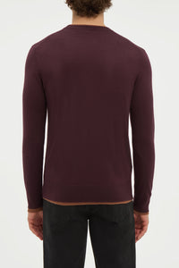 Wells Reversible Knit Sweater in Plum & Cognac Cashmere Silk