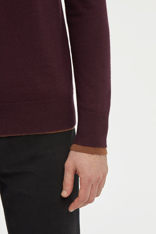 Wells Reversible Knit Sweater in Plum & Cognac Cashmere Silk