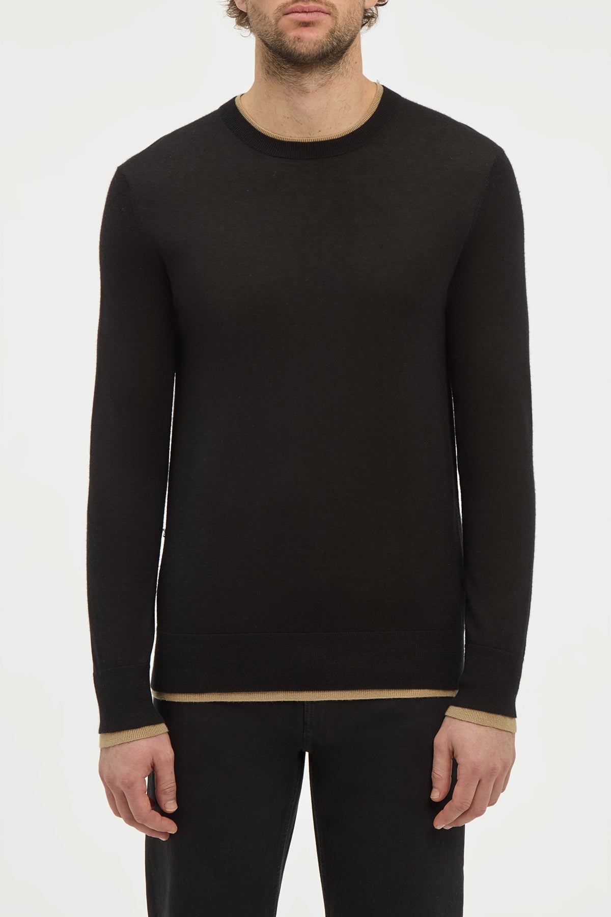 Wells Reversible Knit Sweater in Black & Camel Cashmere Silk