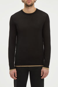 Wells Reversible Knit Sweater in Black & Camel Cashmere Silk