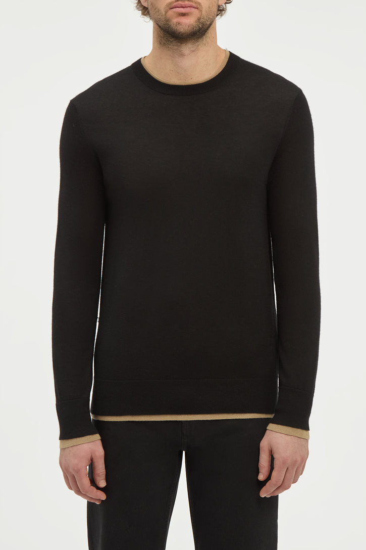 Wells Reversible Knit Sweater in Black & Camel Cashmere Silk
