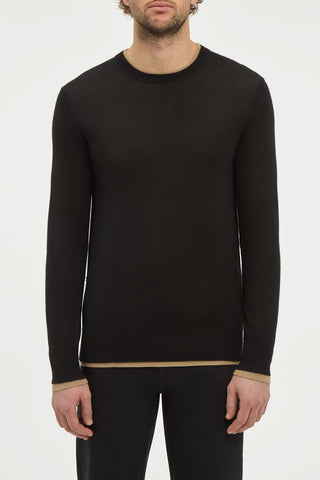 Wells Reversible Knit Sweater in Black & Camel Cashmere Silk
