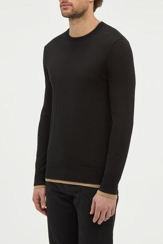 Wells Reversible Knit Sweater in Black & Camel Cashmere Silk