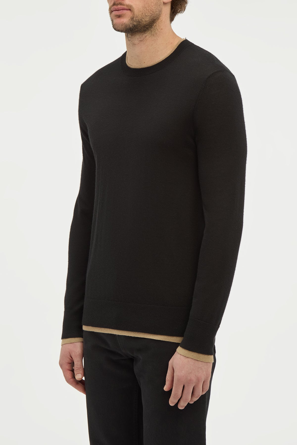 Wells Reversible Knit Sweater in Black & Camel Cashmere Silk