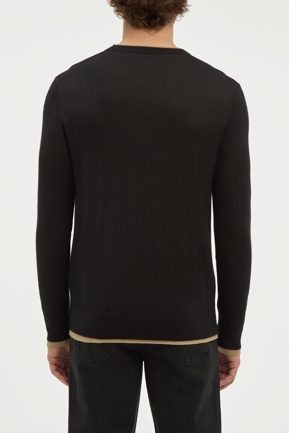 Wells Reversible Knit Sweater in Black & Camel Cashmere Silk