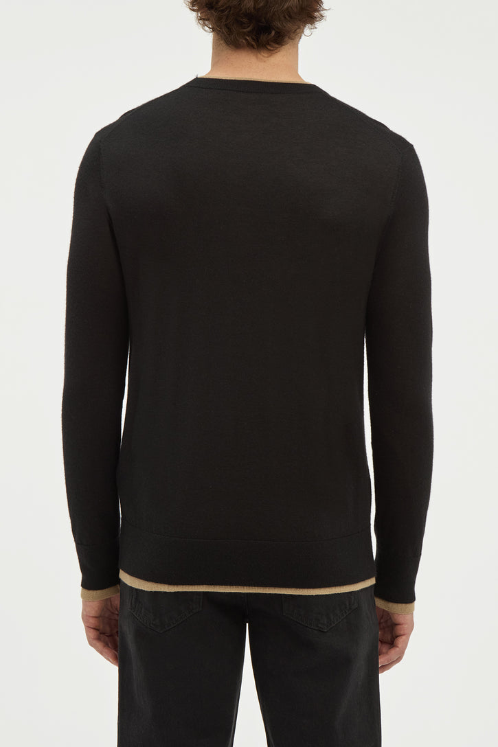 Wells Reversible Knit Sweater in Black & Camel Cashmere Silk
