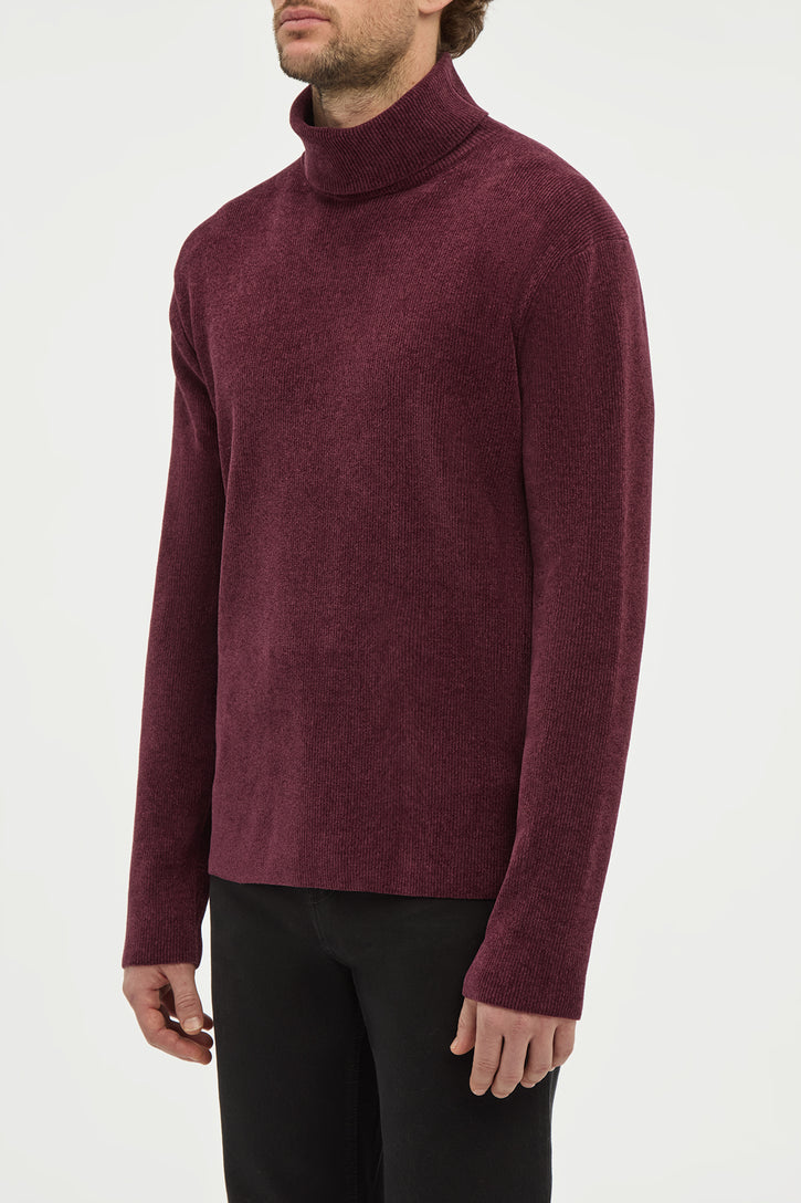 Almoner Knit Turtleneck Sweater in Plum Silk