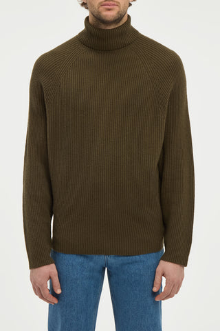 Wigman Knit Turtleneck Sweater in Olive Cashmere M
