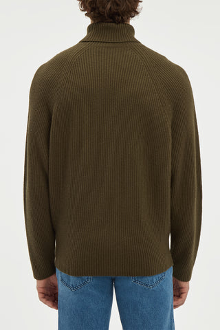 Wigman Knit Turtleneck Sweater in Olive Cashmere M