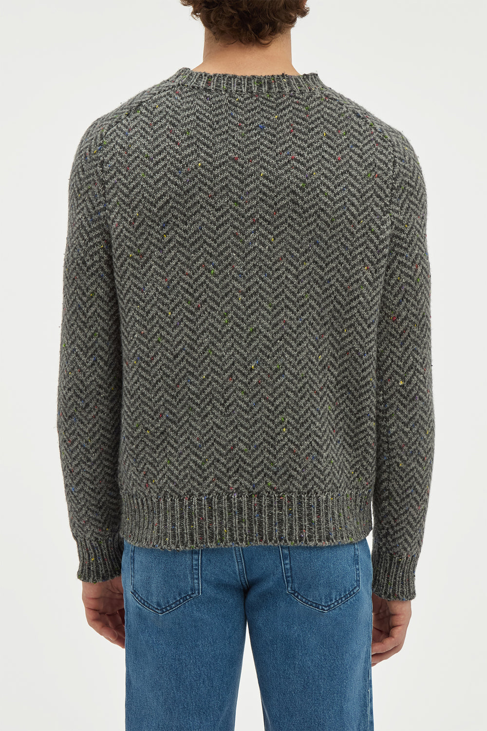 Sermo Knit Crewneck Sweater in Charcoal Multi Specked Aran Cashmere Herringbone